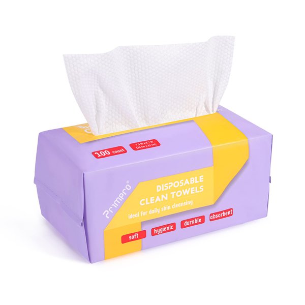 Primpro 100 Count Disposable Hand Towels for Bathroom Guest Face Washcloth Lint-Free Dry Wipes Biodegradable Facial Cleansing Towelettes Ultra Soft Makeup Remover Towels (100 Count 1 Pack)