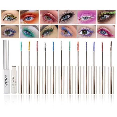 Colored Mascara Sets, 12 Colors Waterproof Colorful Mascara Gift Set, Red Pink Purple Blue White Black Colorful Mascara Charming Long Lasting Voluminous Mascara for Eyelash Eye Makeup