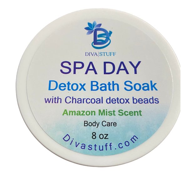 Spa Day Detox Bath Soak with Charcoal Beads, Pink Himalayan Salt, Dead Sea Salt and Kaolin Clay, 8 Ounce Jar