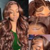 Chocolate Brown Body Wave Lace Front Wigs Human Hair 250% Density 5x5 HD Lace Frontal Wigs Human Hair Pre Plucked Brown Glueless Wigs Human Hair For Women 4# Colored Human Hair Wig 22 inch