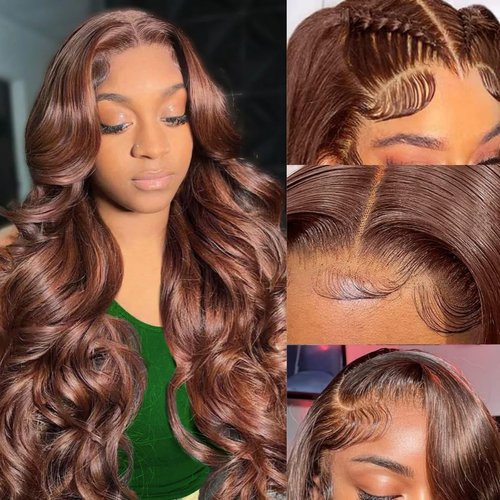 Chocolate Brown Body Wave Lace Front Wigs Human Hair 250% Density 5x5 HD Lace Frontal Wigs Human Hair Pre Plucked Brown Glueless Wigs Human Hair For Women 4# Colored Human Hair Wig 22 inch