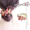 4 Pcs Vintage Peach Blossom Tassel Hair Clips, Flower Ponytail Hairpin Hair Chopsticks Chignon Pin for Women Girls Hairstyling Accessories