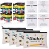 48pcs Teacher Appreciation Gifts 8 Makeup Pouch Cosmetic Bag and 8 Teach Blessing Card Bracelets with Greeting Card and 32 Teacher Hair Ties No Crease Ribbon Hair Ties Elastic Ponytail Holder