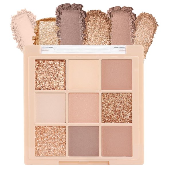 AMY'S DIARY Matte Shimmer Eye Shadow Palette Makeup,Eyeshadow Long Lasting Waterproof Cruelty-Free, 9 Blendable Shades in Smooth Matte and Shimmer Finishes with Gorgeous Pearls for Girls (01#)