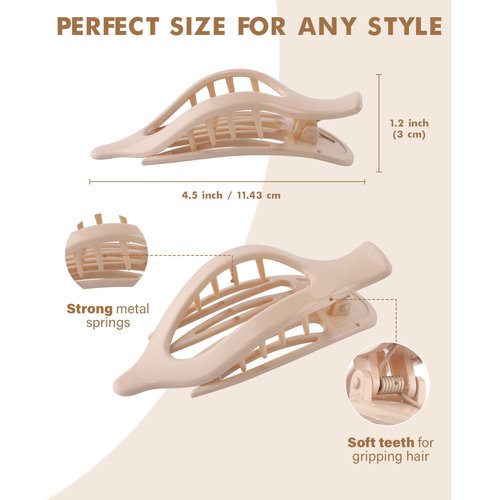 French Flat Hair Clips for Women - 6Pcs Flat Hair Claws for Thin Thick Hair Strong Hold No Slip Grip Hair Claw Clips for Women Girls (Polished(Coffee series))