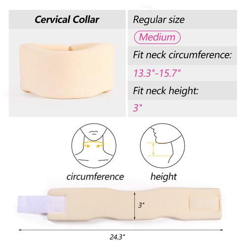 Soft Foam Neck Brace Universal Cervical Collar, Adjustable Neck Support Brace for Sleeping - Relieves Neck Pain and Spine Pressure, Neck Collar After Whiplash or Injury (3" Depth Collar, M)