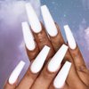 Outyua Matte White Press on Nails Coffin Long Fake Nails Solid Acrylic False Nails with Designs Cute Full Cover Nails 24Pcs (White)