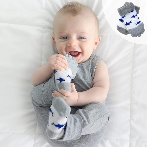 Nuby Soothing Teether Sock, Grey Shark, 5"