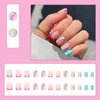 IMSOHOT Square Press on Nails Short French Tips Fake Nails Pink Blue Acrylic False Nails with Rainbow Designs Full Cover Glossy Glue on Nails for Women and Gilrs 24Pcs