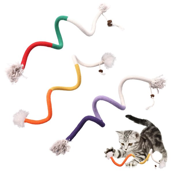 lasuroa 3pcs Bent Cat Cotton Ropes, 27.56 Inch Long Cat Rope Toys Interactive Cat Chew Toys Kittens Dental Toys for Teeth Cleaning Cat Kick Toys for Indoor Pets (1 Upgraded Style + 2 Regular Style)