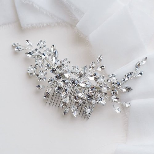 Jakawin Rhinestone Bride Wedding Hair Piece Crystal Hair Comb Flower Headpiece Bridal Hair Accessories for Women HC134