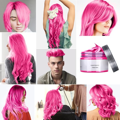 Temporary Hair Clay Color, 2PCS Strong Hold Pomade for Men Women, Hair Color Dye Wax Washable Hair Styling Clay for Girls Age 4 5 6 7 8 9 10+ Birthday, Christmas, Party, Cosplay, Carnival(Pink+Blue)