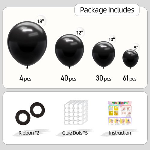 135pcs Black Balloons Different Sizes 18/12/10/5 Inch Black Balloon Garland Arch Kit for Wedding Birthday Anniversary Graduation Baby Shower Party Decorations (02-Black)