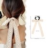 3Pcs Beige Lace Hair Scarf with Ribbon Bow Scrunchies for Women Girls, Pearl Bow Scrunchies for Hair, Ribbon Hair Ties with Bow, Chiffon Hair Ribbon Long Hair Bands Ties Ponytail Holder (Beige)