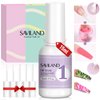 Saviland Dip Powder Base: Vitamin E Ultra Adhesive Dip Foundation Coat for Refill Dip Powder Liquid Set Nail Kit with 2 Liner 3 Replacement Brush for French Nail Art Beginner Home Salon DIY
