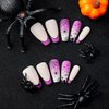 Halloween Press on Nails Coffin Medium Matte Fake Nails Purple Gradient False Nails With Spider Cross Spider Web Design Full Cover Stick on Nails Acrylic Artificial Nails Glue on Nails for Women 24Pcs