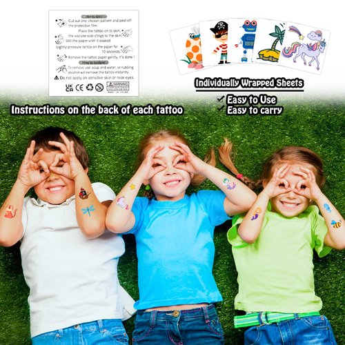 Partywind Kids Temporary Tattoos, 204 PCS Fake Tattoo Stickers for Kids Party Supplies Favors Decorations, Surprise Birthday Gifts Goodie Bag Stuffers (Individually Wrapped)