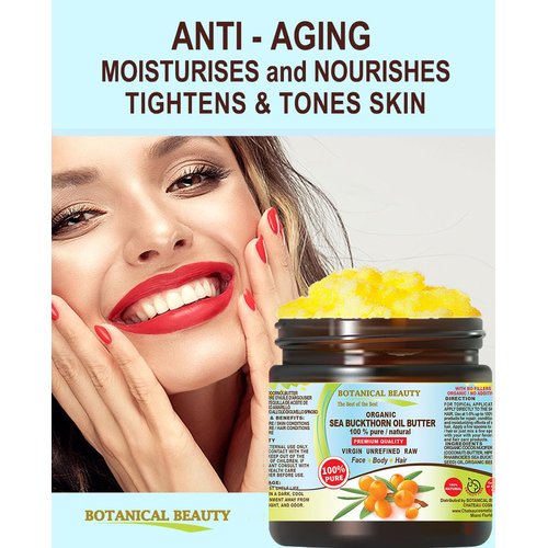 Botanical Beauty Organic SEA BUCKTHORN OIL BUTTER Pure Natural Virgin Unrefined RAW 8 Fl. Oz.- 240 ml for FACE, SKIN, BODY, DAMAGED HAIR, NAILS, Anti-Aging. omega-3, 6, 7, 9, vitamins C