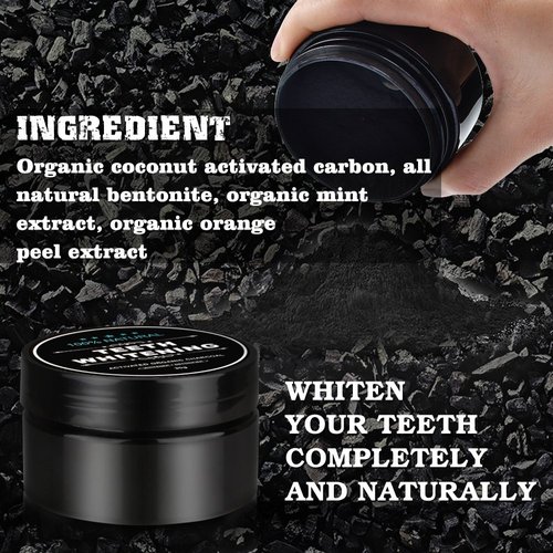 Teeth Whitening Charcoal Powder + Bamboo Brush Oral Care Set, WUBLSYAN Natural Activated Charcoal Teeth Whitener Powder, No Hurt on Enamel or Gum
