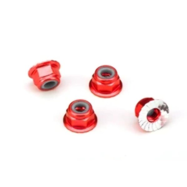 Traxxas 1747A - Aluminum Flanged Locking Nuts, Red (4)