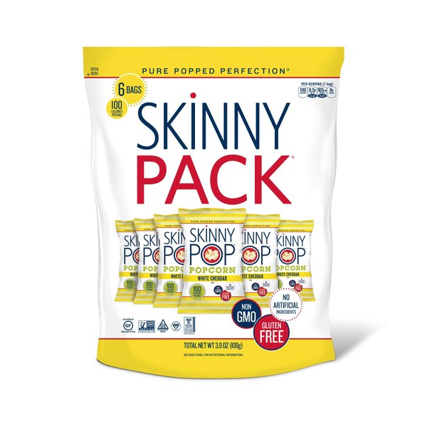 SkinnyPop Popcorn White Cheddar Snack Packs, Halloween Snacks for Kids, 0.65 Oz, 6 Count