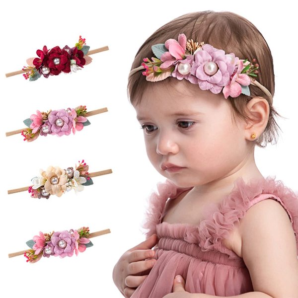 Wiwpar Flower Crown Headband Bead Headwear Elastic Adjustable Head Piece Girl's Hairbands for Toddler and Childrens (Ivory)