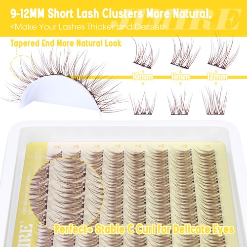 JIMIRE Brown Self Adhesive Eyelashes Press on Lash Clusters Natural Look Pre Glued Brown Cluster Eyelash Extension Wispy 10-12MM Brown Individual Lashes Clear Band Reusable Self Adhesive Lashes
