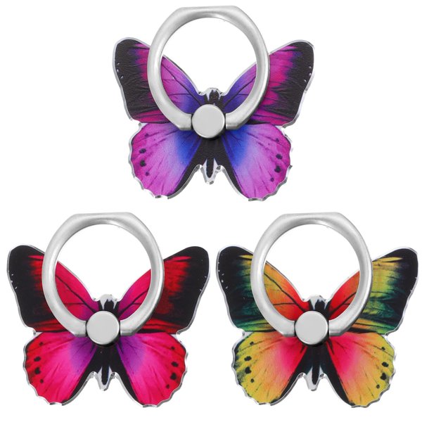 Sibba Butterfly Phone Rings Holder Set 3Pcs Cute Ring Holder Grip Metal 360 Degrees Rotation Cellphone Grips Colorful Finger Grip Ring Stand Holder Button for Women Girls Tablets Case