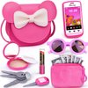Pretend Play Toddler Girl Purse with Makeup Toys Set, Little Girls Purse Toys for 3 4 5 6 7 Year Old Girl Gifts, Kids Purse for Christmas, Birthday Gifts for Ages 3-5 4-5 6-8 Rose Red