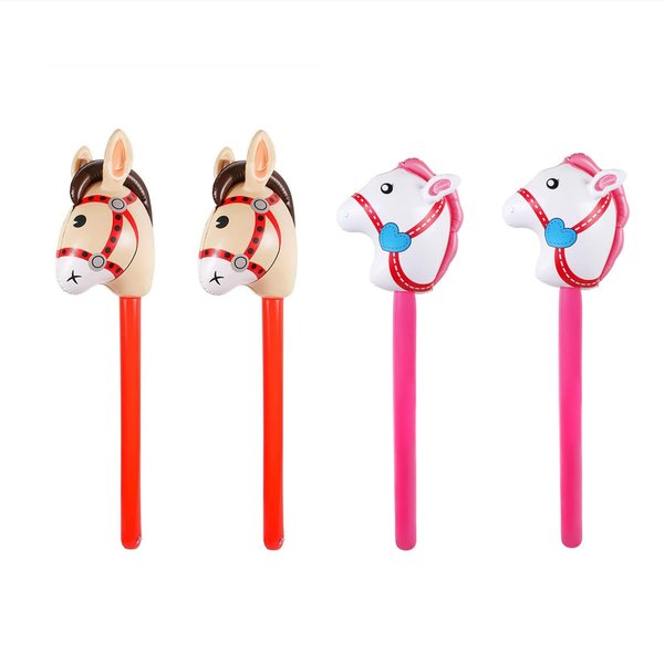 TOSAMZOO 4 Pieces Inflatable Stick Horse Inflatable Horse Head Stick Balloon Funny Stick Horse Toy for Kids Inflatable Horse on a Stick for Birthday Cowboy Party Supplies(37 Inch Brown & Pink)