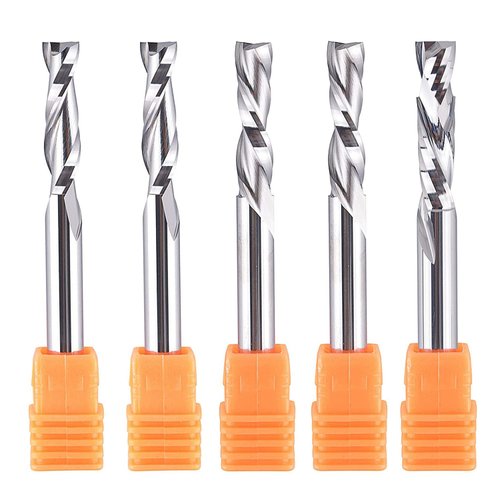 SpeTool 5PCS CNC Router Bits 1/4 Inch Shank with 1 Inch Cutting Length 2 Inch OVL,Spiral Upcut Downcut Compression Router Bit Solid Carbide End Mills for Woodwoking
