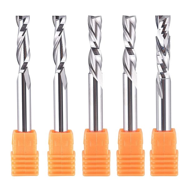 SpeTool 5PCS CNC Router Bits 1/4 Inch Shank with 1 Inch Cutting Length 2 Inch OVL,Spiral Upcut Downcut Compression Router Bit Solid Carbide End Mills for Woodwoking