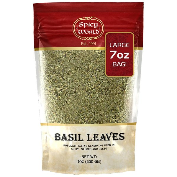 Dried Basil Leaves 7oz (200g) - Natural, Non-GMO, Vegan, Ayurveda Herb - by Spicy World