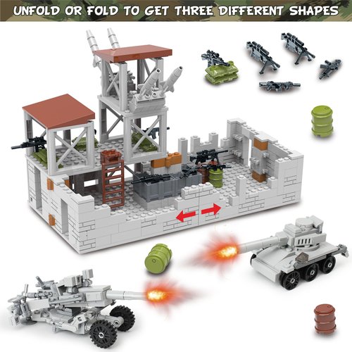 Sitodier Military Base Building Toy for Boys, 489 pcs Army Defence Base Guard Tower Station Building Blocks Set for Kids 6 7 8 9 10 12 14 Years with Mini Weapons & War Accessories