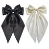 2Pcs Silky Satin Hair Bows for Women Hair Ribbons for girl bow hair clip Oversized Long Tail Hair Bow with Metal Clips Bowknot Aesthetic Hair Accessories(Black+Beige)