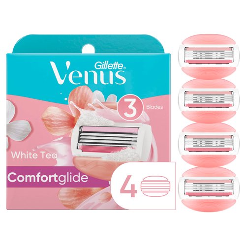 Gillette Venus ComfortGlide Womens Razor Blade Refills, 4 Count, White Tea Scented Gel Bar Protects Against Skin Irritation