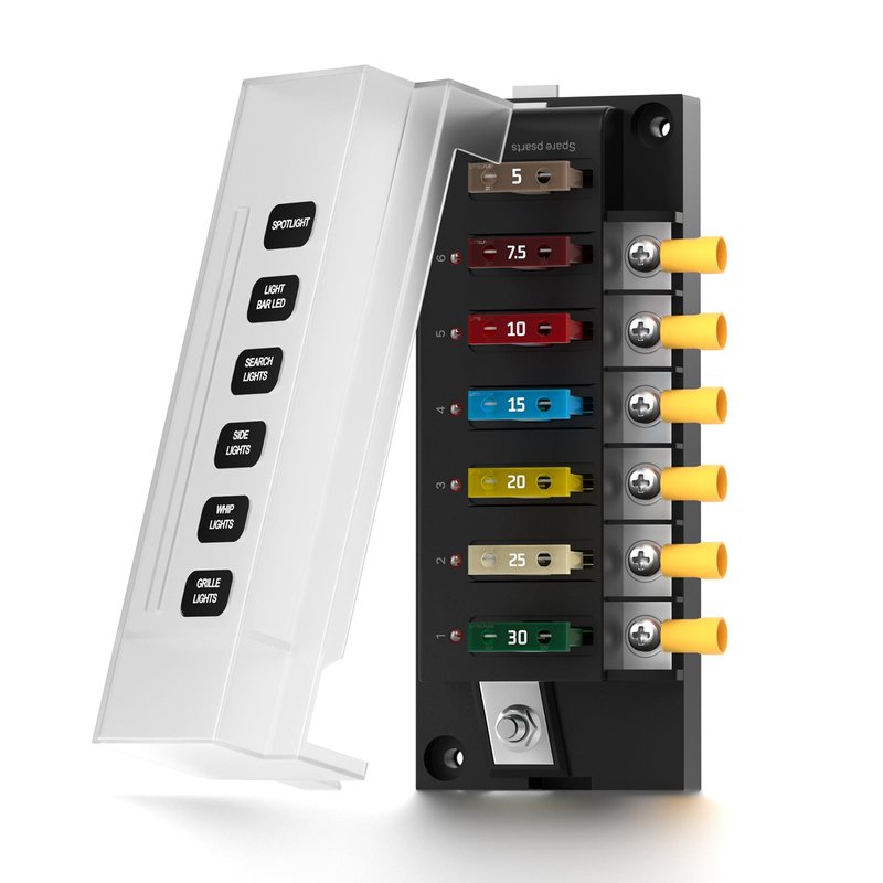 PSEQT 12V Fuse Block, 6 Circuit Blade Marine Fuse Panel Box with LED ...