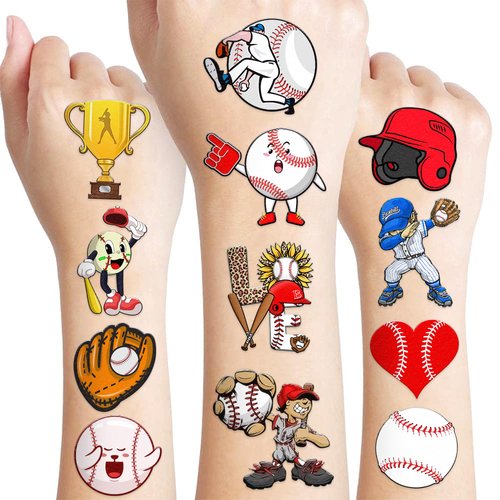 102 PCS Baseball Temporary Tattoos Sticker Softball Sports Theme Birthday Party Supplies Decorations Favors Gifts Boys Girls Adults Sporting Fans Game Player Cute Tattoo School Reward Prizes