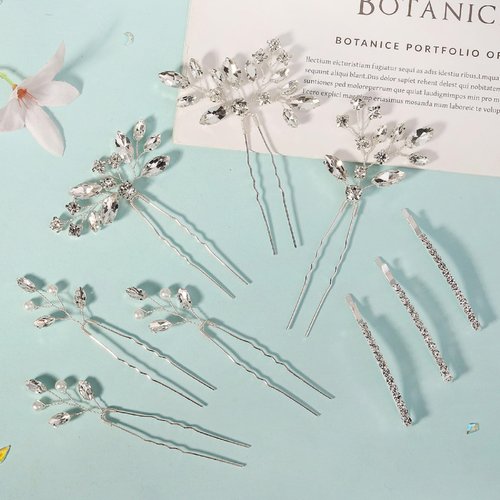 Yandino 9 Pieces Hair Accessories for Women Pearl Crystal Bridal Hair Pins Rhinestone Flower Wedding Hairpiece Vintage Party Hair Jewelry for Bride Bridesmaids Girls