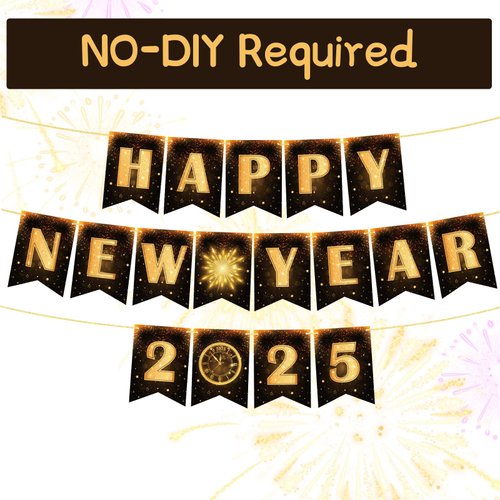 YQUQWN, Happy New Year Banner 2025, No DIY, New Years Banner for Happy New Year Decorations 2025, New Years Eve Decorations, NYE Decorations 2025, New Years Eve Party Supplies 2025