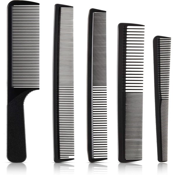 5 Pieces Hair Cutting Comb Barber Comb Hair Styling Combs Fine Teeth Carbon Comb Set Anti Static Heat Resistant Hairdressing Tapered Comb for Men Women (Classic Combs)