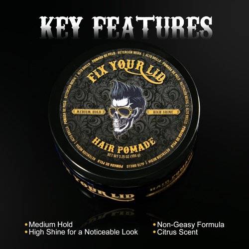 Fix Your Lid Hair Pomade for Men - Water Based Pomade with Medium Hold and High Shine - Match all Mens Hair Types & Styles - Easy To Wash Out - 3.75 Oz