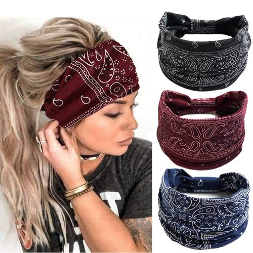 GORTIN Boho Headbands Leopard Hair Bands Knoted Turban Headband Stretch Twist Head Wraps Stripe Cloth for Women and Girls 3 Pcs (Elegant)