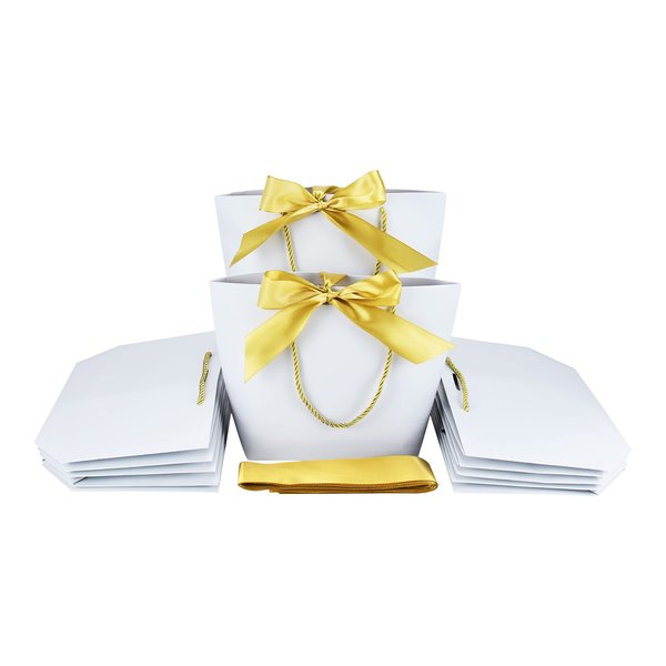 HUAPRINT Gift Bags with Handles,Party Favor Bags with Bow Ribbon,12Pcs White Paper Bags for Birthday Wedding Bridesmaid Present Celebration Holiday