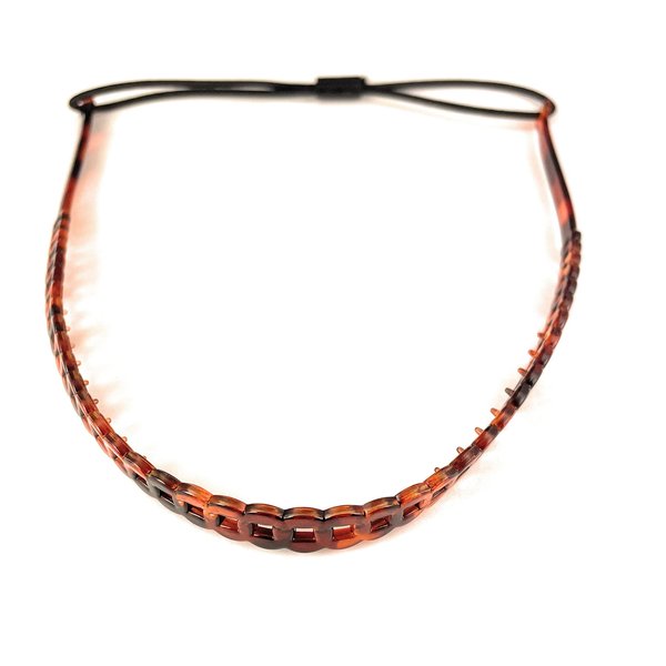 Fashion Accessories Now Brown chain link pattern jelly skinny narrow headband soft stretch hair grip teeth 3/8 inch wide circle link