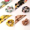 8 Pcs Hair Scarf Scrunchies Women Girl White Light Pink Blue Black Solid Color Floral Ribbon Scrunchies Set Ties Chiffon Knotted Bow Ponytail Elastic