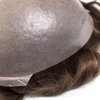 Superhairpieces NM101B Men's Toupee, Indian Remy Hair, 0.2mm Thin PU Skin 7" x 9" Base Mens Wigs, 100%-110% Med-High Density Long-Lasting Mens Hairpiece (Natural Black + 5% Synthetic Grey Hair)