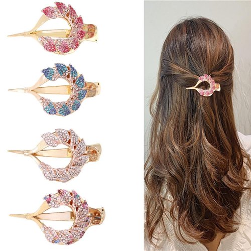 Campsis 4 Pack Rhinestone Hair Clips Colorful Sparkly French Barrettes Hair Clip Crystal Alligator Hair Pins Accessories Daily Ceremony Party for Women