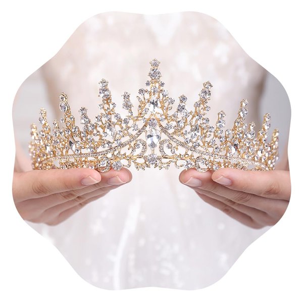 JWICOS Tiaras and Crowns for Women Crystal Wedding Tiara Crown Headband Princess Tiara for Bride Quinceanera Crown for Birthday Prom Pageant Halloween Costume Cosplay (Gold)