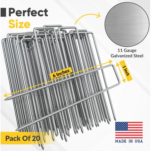 BzBirds USA Made Landscape Staples 6 inch 11 Gauge Garden Stakes Galvanized SOD Pins Lawn Stake for Weed Barrier Fabric Ground Cover Holding Fence Christmas Decorations Irrigation Tubing